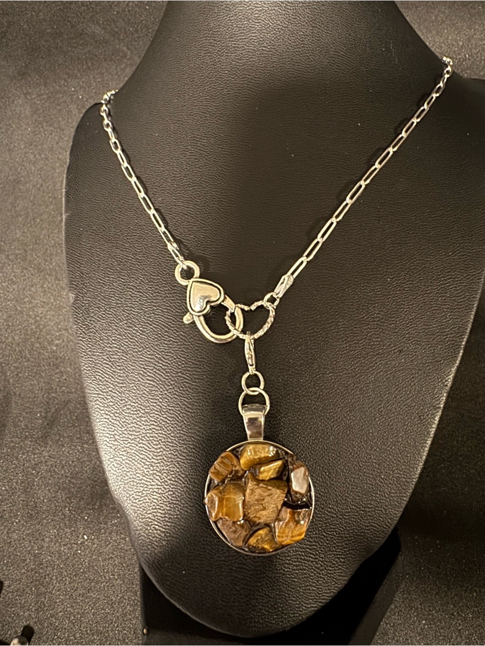 Handcrafted Silver Chain Necklace with Brown Tiger's Eye Pendant